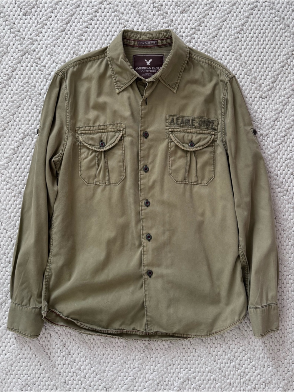 Y2K American Eagle Outfitters Olive Green Button-Up Utility Shirt Medium